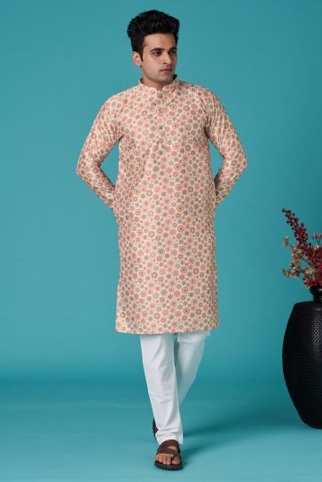 Sangeet Wear Readymade Kurta For Men In Art Silk Off White Color