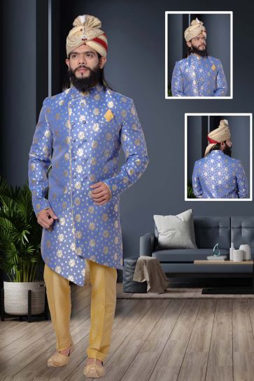 Jacquard Fabric Lavender Color Wedding Wear Extravagant Sherwani