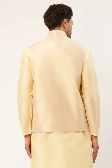 Elegant Cream Color Art Silk Fabric Function Wear Jacket