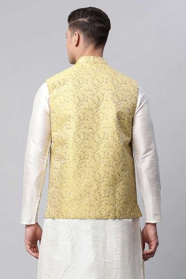 Yellow Color Function Wear Splendid Jacket In Art Silk Fabric