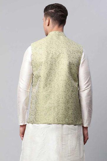 Riveting Art Silk Fabric Function Wear Jacket In Sea Green Color