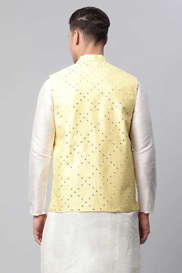 Art Silk Fabric Yellow Color Traditional Function Wear Jacket
