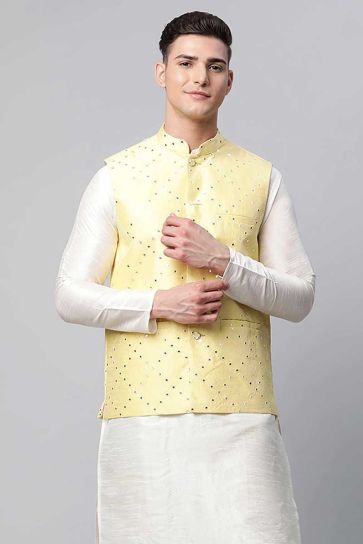 Art Silk Fabric Yellow Color Traditional Function Wear Jacket