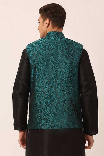 Green Color Engrossing Function Wear Jacket In Art Silk Fabric