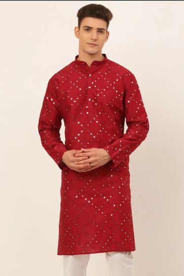 Adroit Art Silk Fabric Maroon Color Function Wear Kurta
