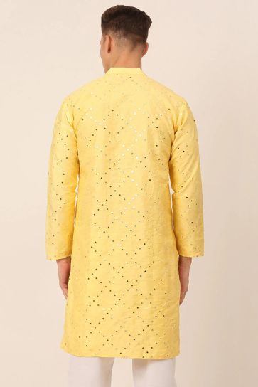 Yellow Color Art Silk Fabric Function Wear Wondrous Kurta