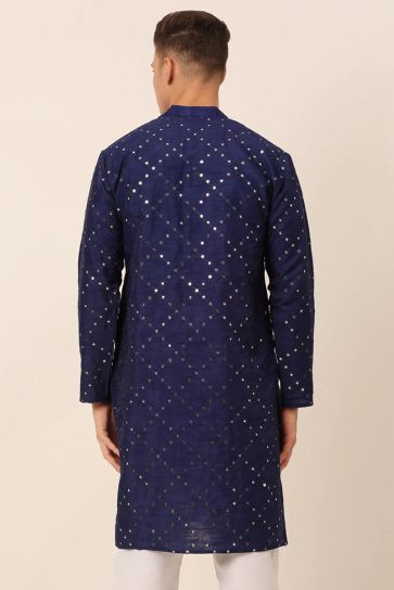 Art Silk Fabric Function Wear Subline Kurta In Navy Blue Color