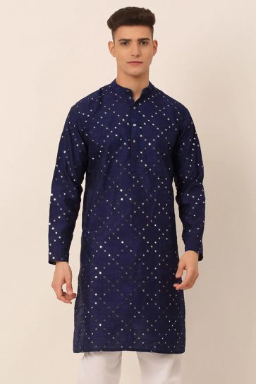 Art Silk Fabric Function Wear Subline Kurta In Navy Blue Color