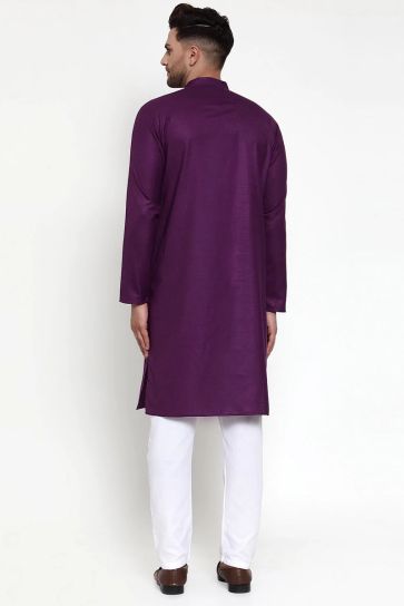 Engaging Cotton Fabric Purple Color Function Wear Kurta Pyjama