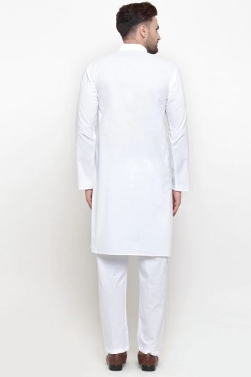 Aristocratic Function Wear White Color Cotton Fabric Kurta Pyjama