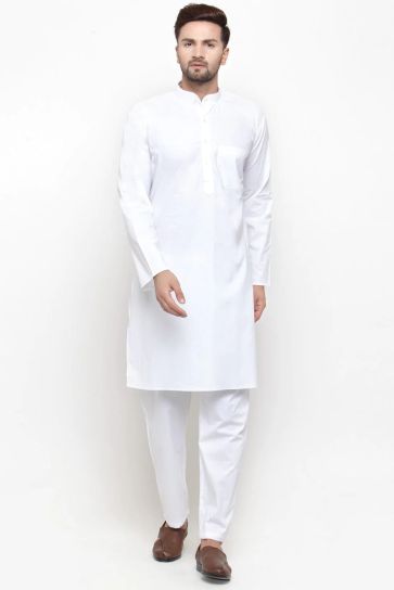 Aristocratic Function Wear White Color Cotton Fabric Kurta Pyjama