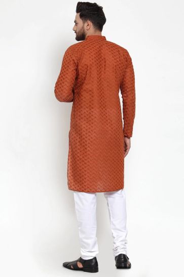 Elegant Brown Color Cotton Fabric Function Wear Kurta Pyjama