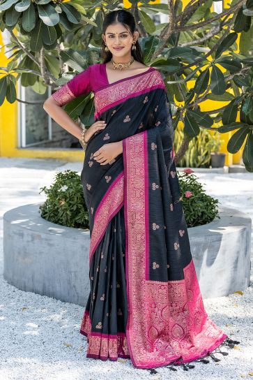 Banarasi Art Silk Fabric Black Color Weaving Work Saree