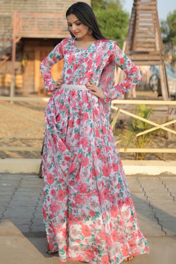 Faux Georgette Digital Printed Multi Colour Readymade Gown