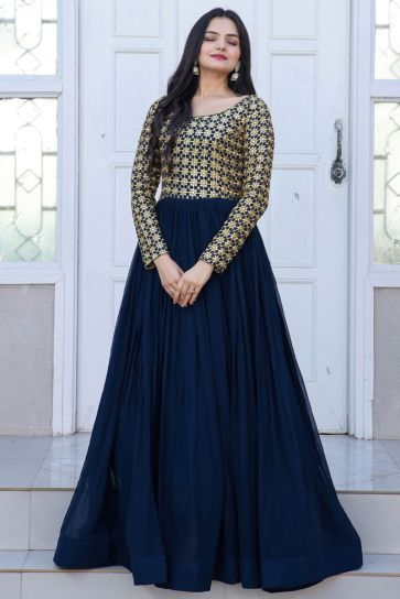 Teal Color Ingenious Readymade Georgette Gown In Function Wear