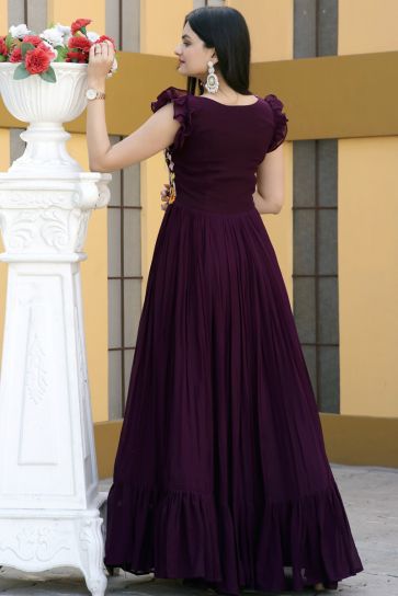 Georgette Fabric Wine Color Mesmeric Readymade Gown