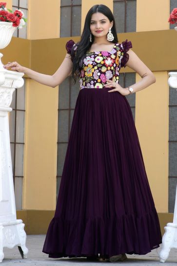Georgette Fabric Wine Color Mesmeric Readymade Gown