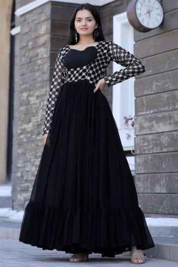 Excellent Georgette Fabric Black Color Readymade Gown