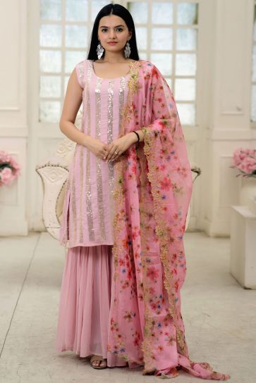 Pink Color Beauteous Georgette Readymade Sharara Suit