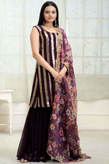 Wine Color Intriguing Georgette Readymade Sharara Suit