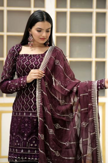 Wine Color Fascinating Readymade Georgette Sharara Suit