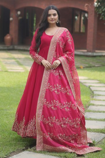 Georgette Fabric Embroidered Readymade Long Gown With Dupatta