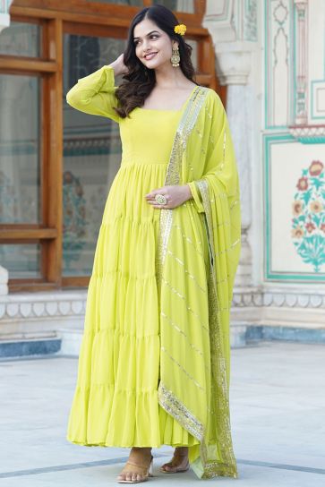 Yellow Color Function Wear Captivating Readymade Long Gown In Georgette Fabric