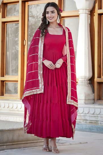 Function Wear Rani Color Glorious Readymade Long Gown In Georgette Fabric