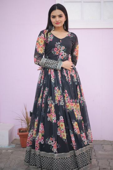 Black Color Georgette Fabric Admirable Readymade Long Gown