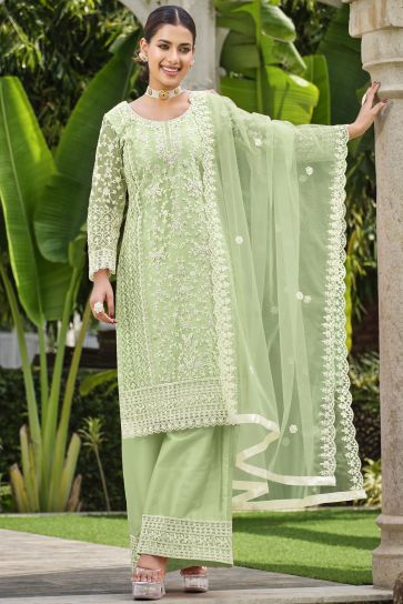 Net Fabric Sea Green Color Function Wear Winsome Palazzo Suit