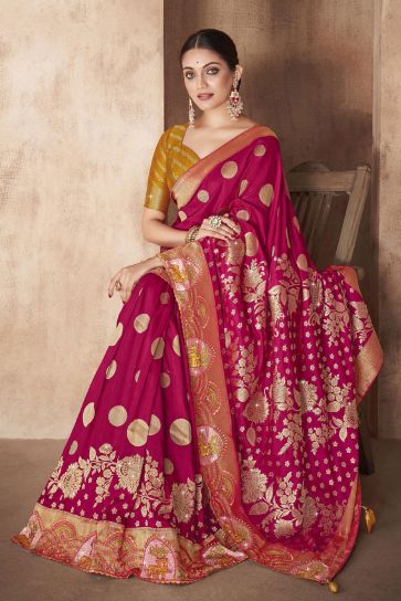 Magenta Color Silk Fabric Weaving Work Saree With Designer Blouse