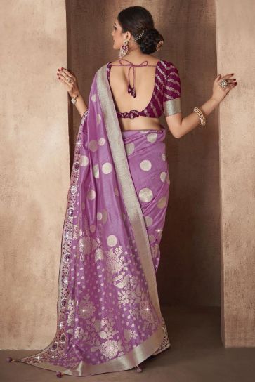 Lavender Color Weaving Work Silk Fabric Saree With Designer Blouse
