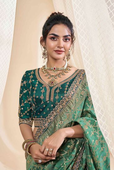 Silk Fabric Sangeet Wear Sea Green Color Phenomenal Saree