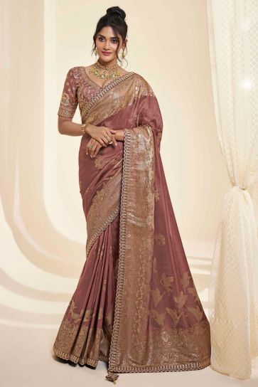 Silk Fabric Sangeet Wear Mesmeric Saree In Pink Color