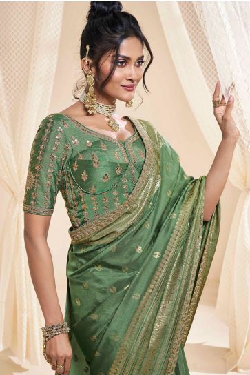 Green Color Sangeet Wear Silk Fabric Incredible Saree