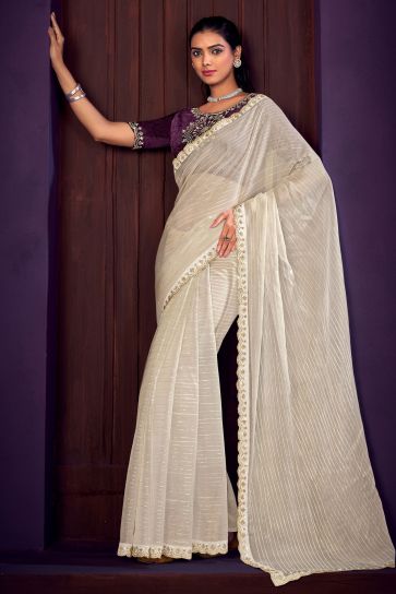 Off White Patch Border Traditional Saree-totobed.com.vn