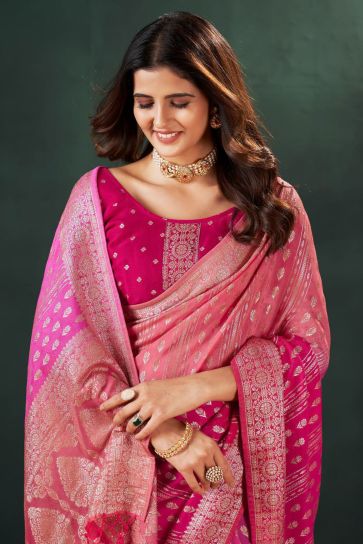 Komal Vora Pink Color Charismatic Weaving Designs Silk Saree