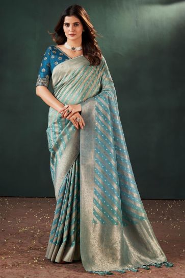 Komal Vora Ingenious Weaving Designs Sea Green Silk Saree