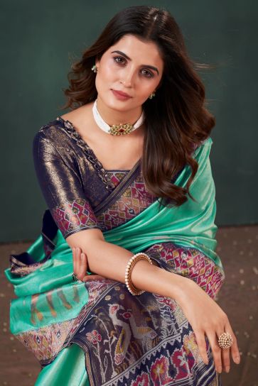 Komal Vora Fashionable Sea Green Color Weaving Designs Silk Saree