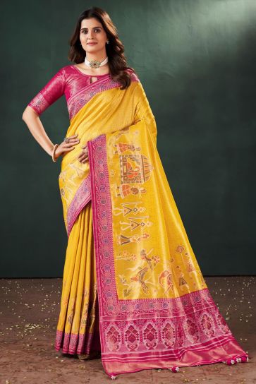 Komal Vora Glamorous Yellow Color Weaving Designs Silk Saree