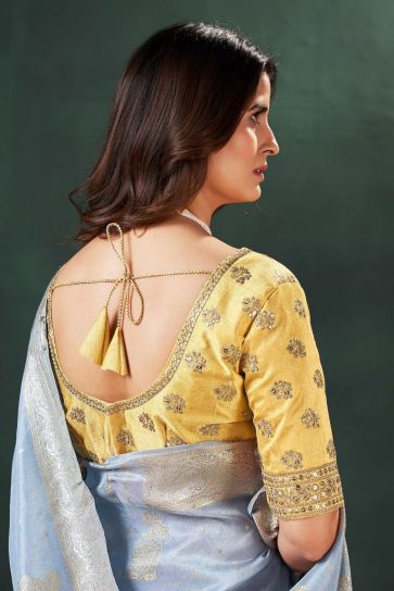 Komal Vora Sky Blue Color Glorious Weaving Designs Silk Saree