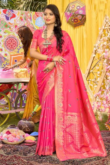 Delicate Pink Color Weaving Work Function Wear Silk Saree