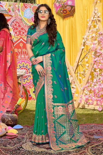Alluring Green Color Weaving Work Function Wear Silk Saree