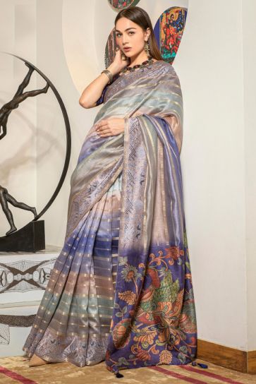 Delicate Multi Color Organza Fabric Printed Festival Wear Saree