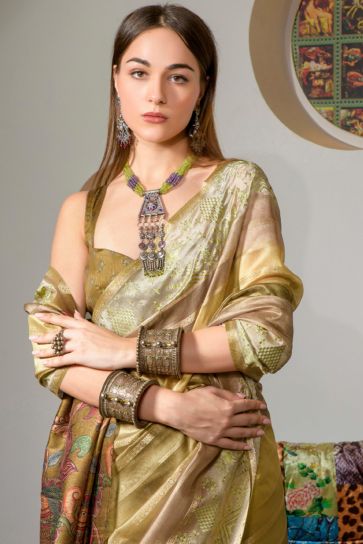 Attractive Organza Fabric Printed Festival Wear Saree In Multi Color