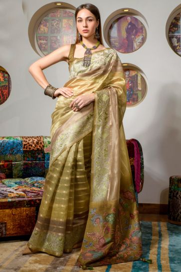 Attractive Organza Fabric Printed Festival Wear Saree In Multi Color