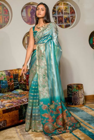 Alluring Multi Color Organza Fabric Printed Festival Wear Saree