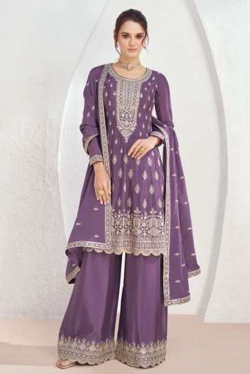 Eugeniya Belousova Lavender Color Exquisite Readymade Palazzo Suit In Art Silk Fabric