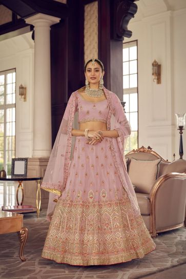 Peach Color Sangeet Wear Designer Lehenga Choli In Organza Fabric