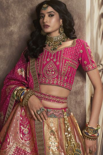 Awesome Sequins Work On Silk Fabric Beige Color Bridal Lehenga